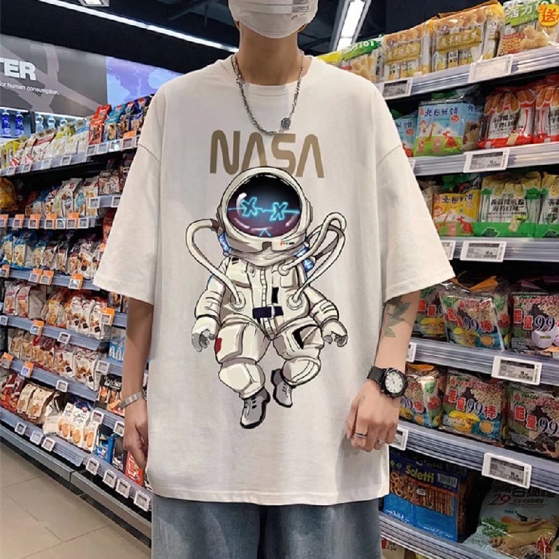 Áo Thun Tay Ngắn Cổ Tròn In Hình Phi Hành Gia Dành Cho Nam