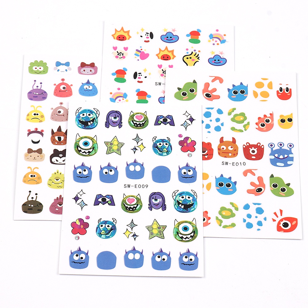 Miếng Dán Móng Tay Họa Tiết Quái Vật Hoạt Hình 3D DIY