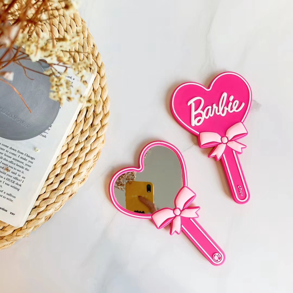 Gương trang điểm cầm tay thiết kế hình trái tim bằng acrylic phong cách Hàn Quốc