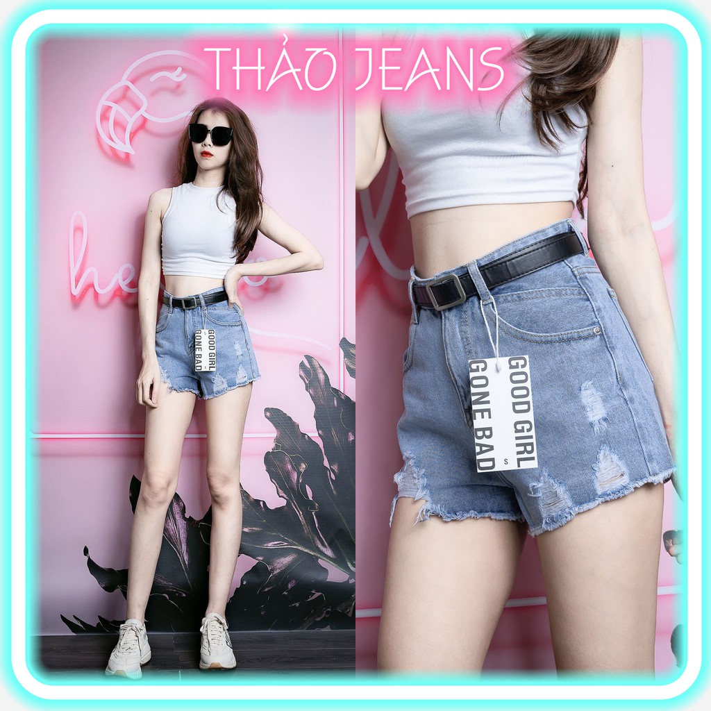 [GIÁ RẺ] Quần Short Jean Rách 2 Bên, Quần Đùi Nữ Tua Lai Lưng Cạp Cao