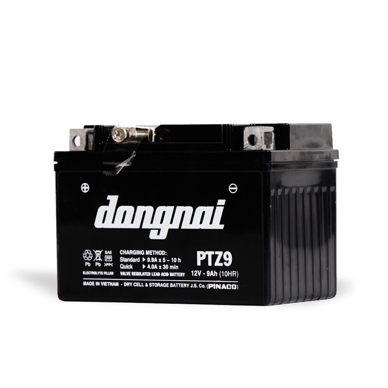 Bình acquy xe máy khô miễn bảo dưỡng Đồng Nai PTZ9 | 12V - 9Ah, bình ắc quy xe máy honda 12v.