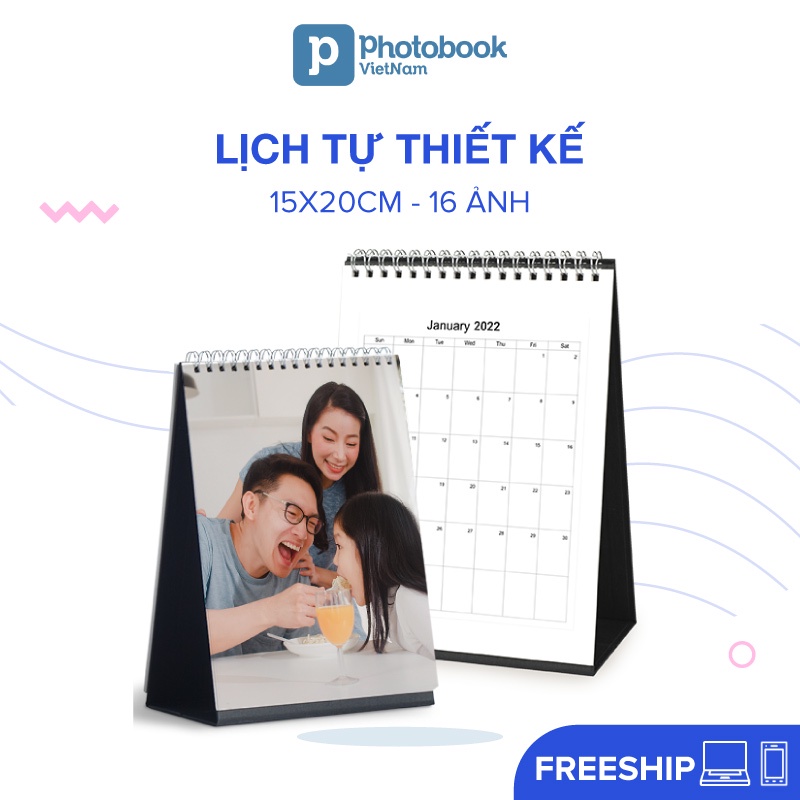 [Toàn Quốc] [E-voucher] In lịch để bàn trang trí bàn làm việc theo yêu cầu 15 x 20cm - Thiết kế trên App & Web Photobook