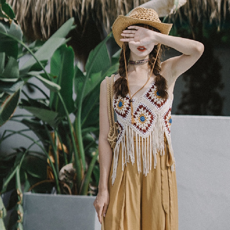 Áo Lửng Nữ Không Tay Cổ Chữ V Thời Trang Boho
