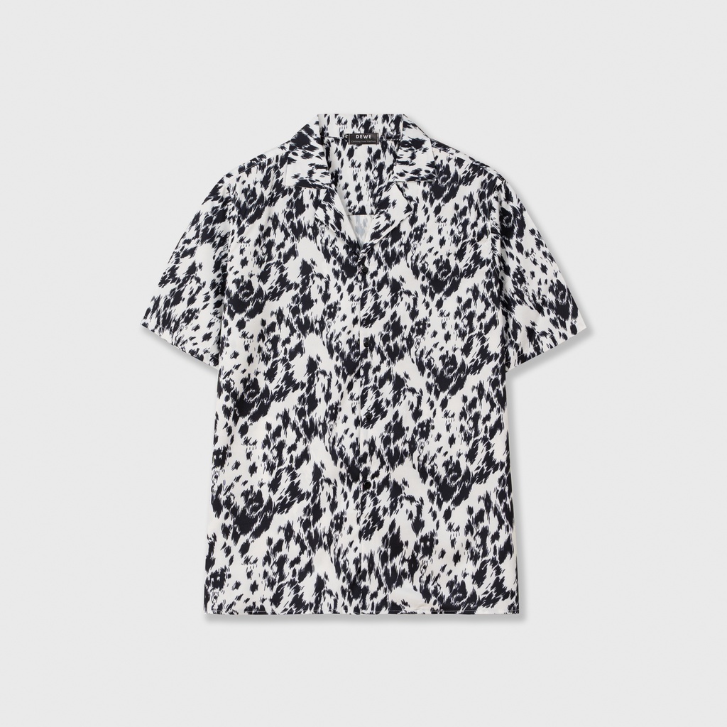 Áo sơ mi ngắn tay DEWE, vải lụa chéo nhập khẩu chống nhắn thoáng mát, hoạ tiết Loang Trắng - DEWE Cuban Shirt