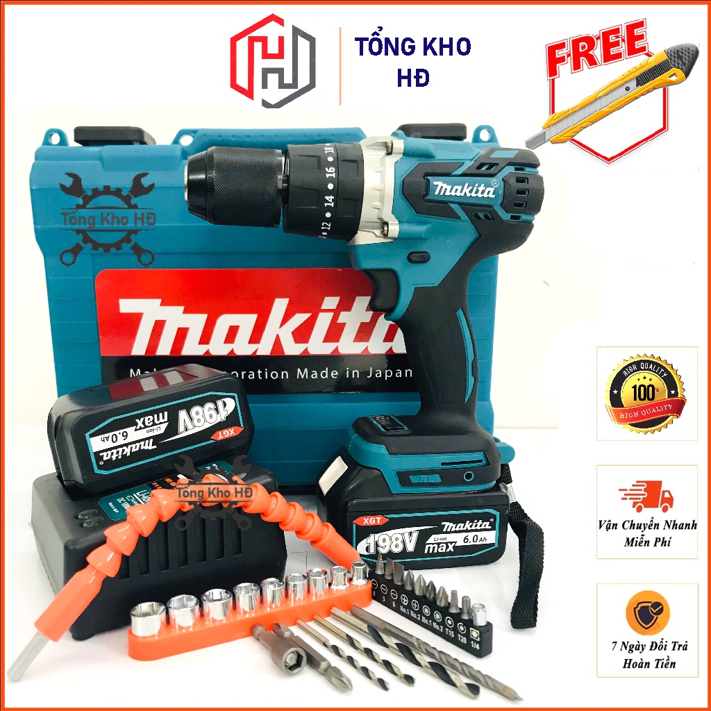 Máy Khoan Pin Makitaa 3 chức năng, khoan bắn vít siết ốc, có chế độ búa, sử dụng an toàn tiện lợi cho người dùng