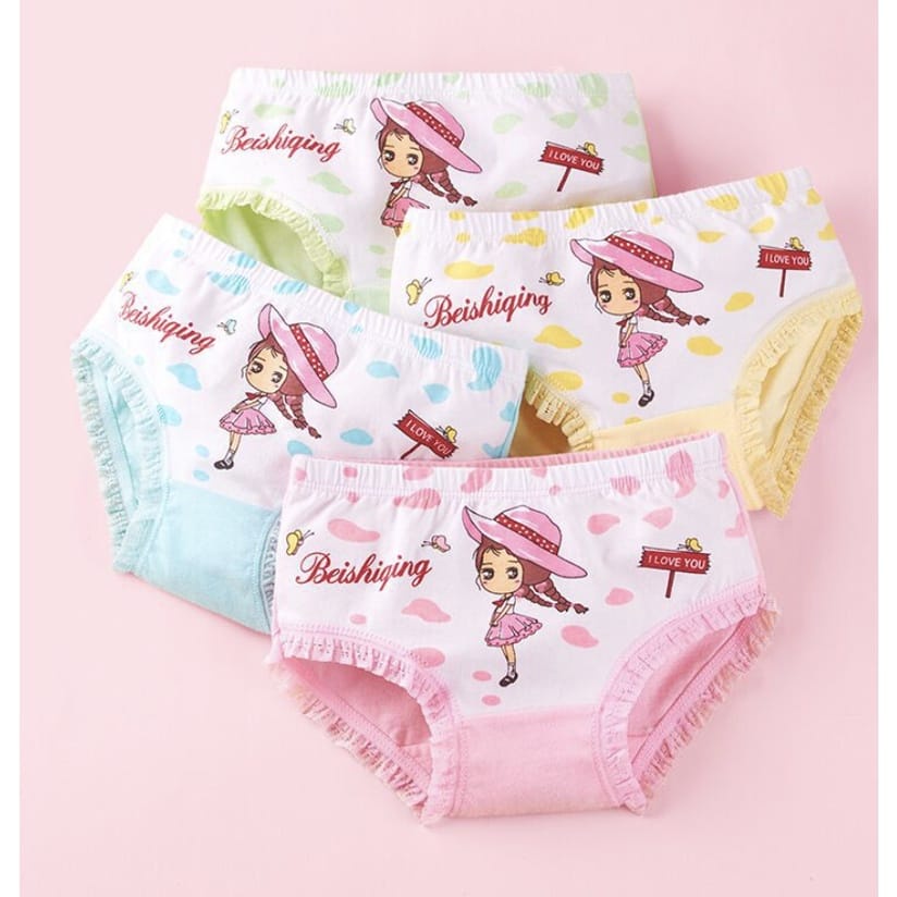Quần Lót Cotton Mềm Mại Phối Ren Xinh Xắn Cho Bé Gái 2-12 Tuổi
