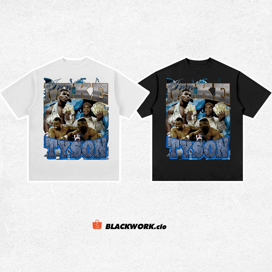 Áo Thun Vintage MIKE Tyson Tay Lỡ Unisex - Đen/Trắng Cổ Tròn | Blackwork