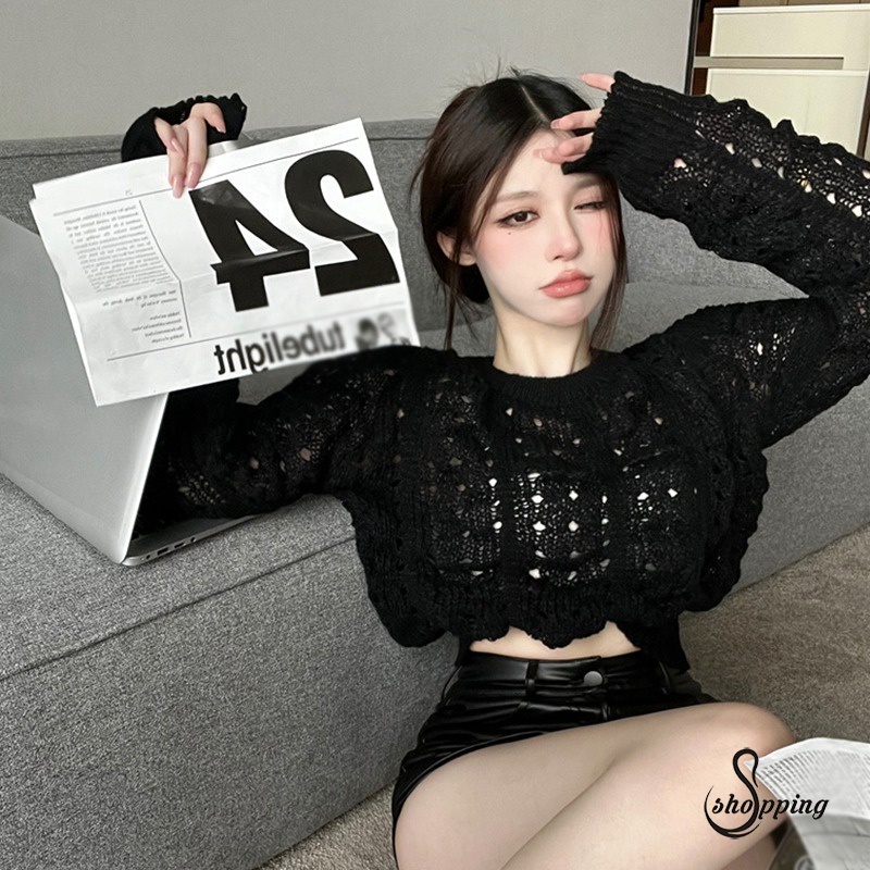 Áo Len Tay Dài Phồng Cổ Tròn Thời Trang Cho Nữ