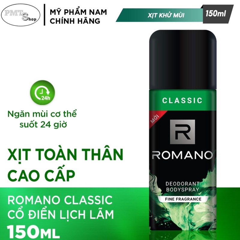 Xịt nước hoa toàn thân nam Romano 150ml Classic | Force | Vip | Attitude | Equity | Gentleman khử mùi, ngăn mồ hôi