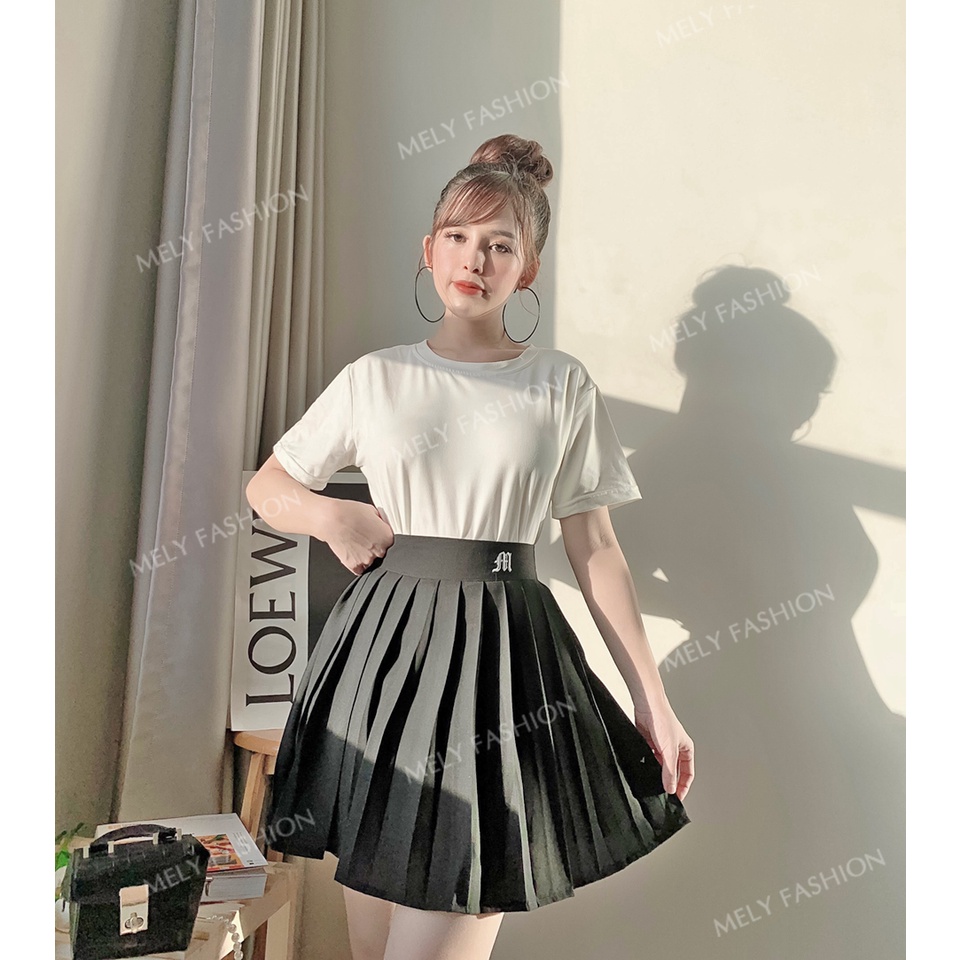 Chân váy ngắn tennis xếp ly chất đũi lụa cạp thêu chữ trẻ trung năng động phong cách Hàn Quốc Mely Fashion CV15