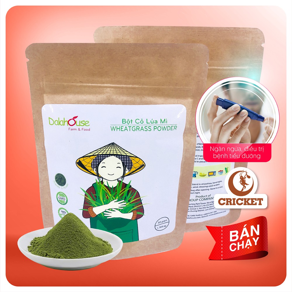 Bột Cỏ Lúa Mì Nguyên Chất Sấy Lạnh Dalahouse (50g) giúp giảm cân, hỗ trợ tiểu đường, detox cơ thể