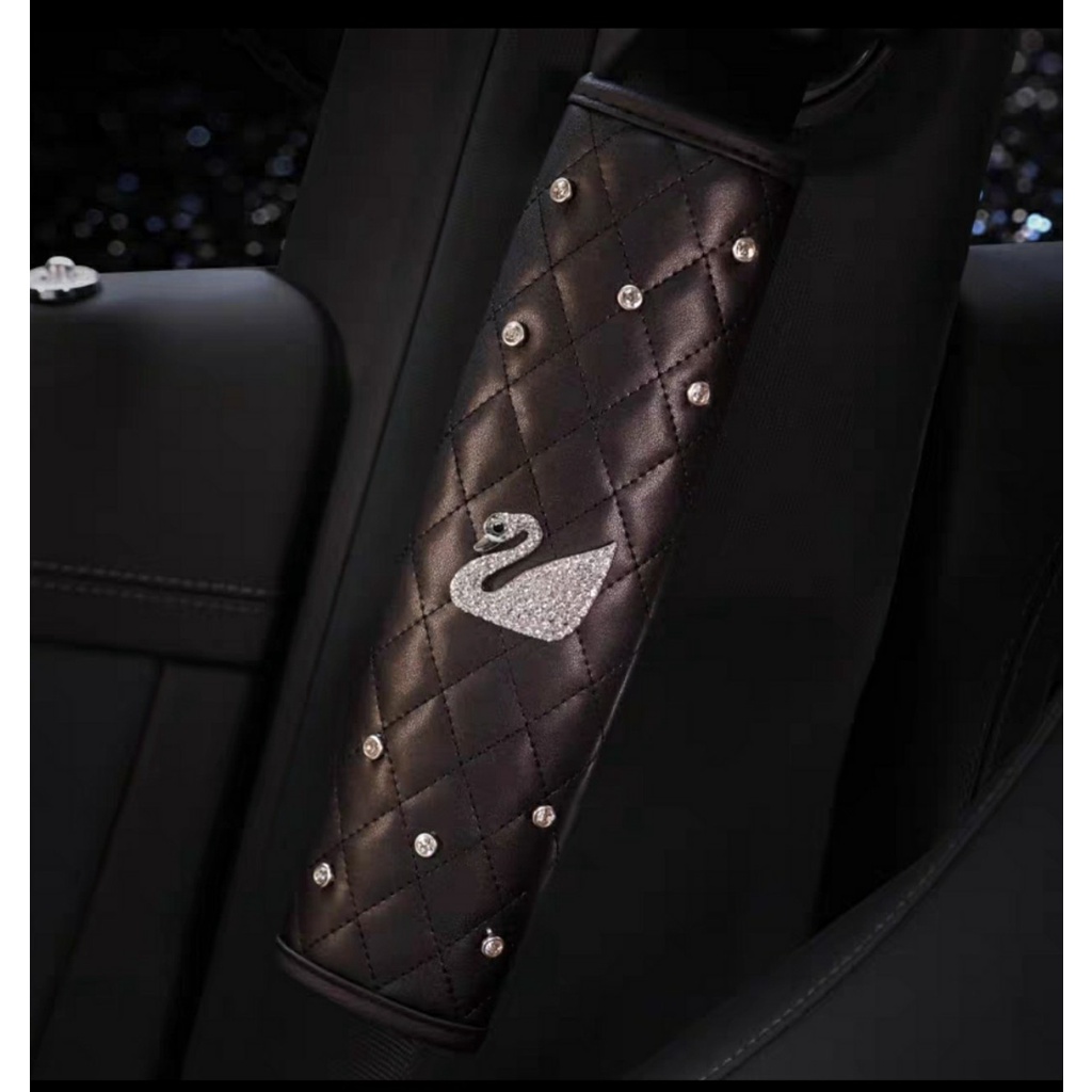 Đệm Da Bọc Dây Đai An Toàn Đính Đá Trang Trí Xe Hơi Sang Trọng