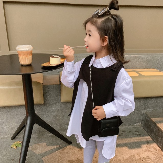 Set Áo Sơ Mi Trắng + Áo Vest Không Tay Thời Trang Cho Bé Gái