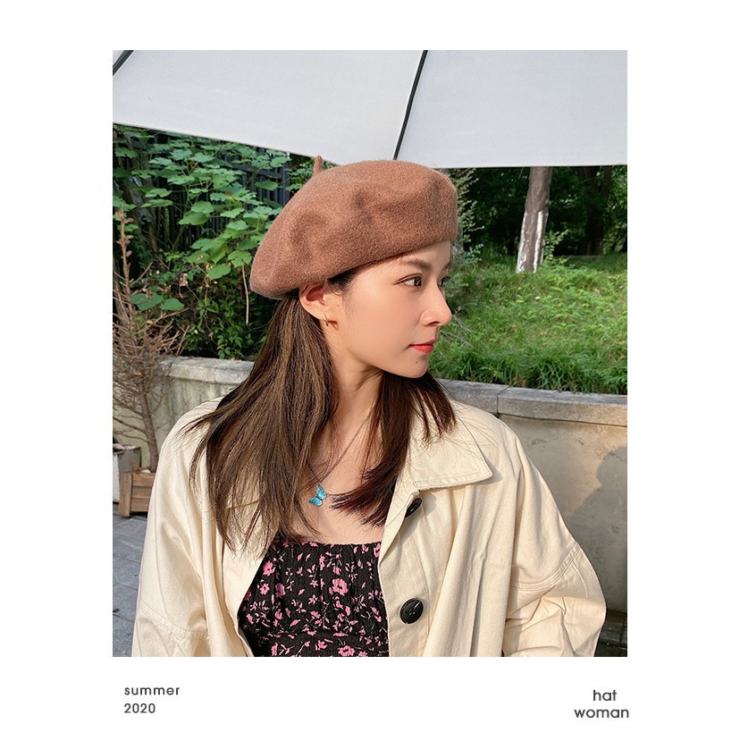 Mũ Len nồi Beret Retro nữ Mũ Len Họa sĩ Chất dày Ulzzang Hàn Quốc