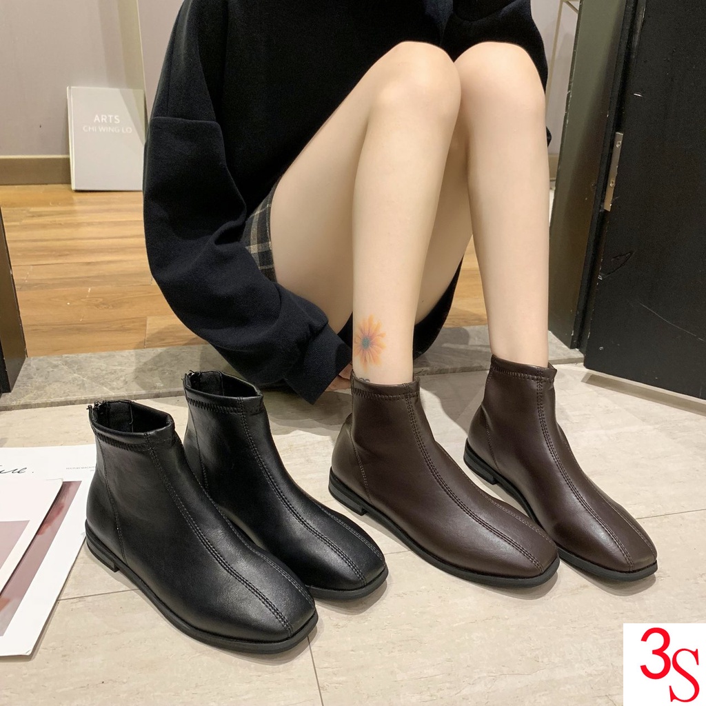 Giày Bốt Da Mềm Cổ Thấp Đế Bằng Thời Trang Xuân Thu 2021 Cho Nữ