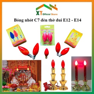 Bóng đèn quả nhót - E12 E14, bóng led đèn thờ tiết kiệm điện 1W, đèn trái ớt ban ông địa