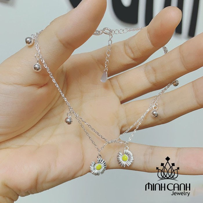 Lắc Chân Bạc Hoa Cúc Khuyết Cánh Daisies Dây Kép - Minh Canh Jewelry