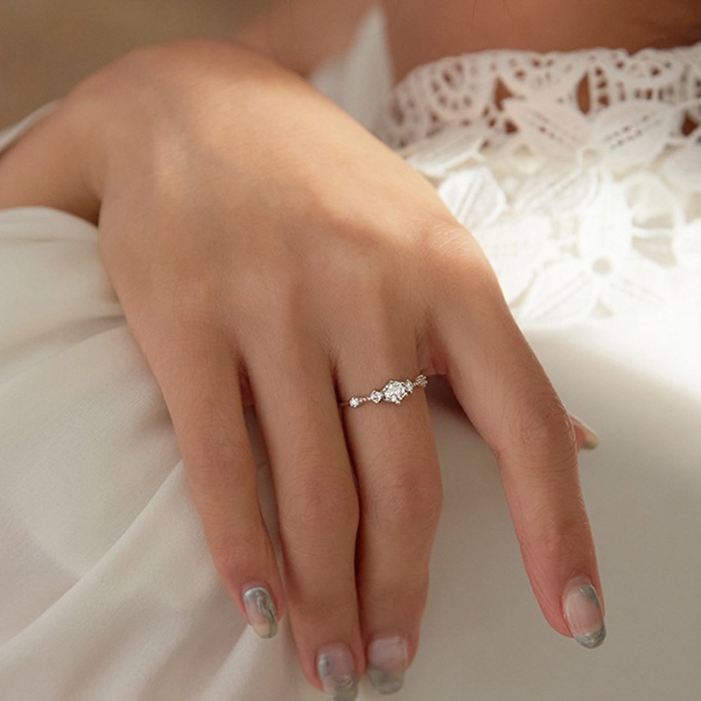 Nhẫn Đính Hôn Bạc 925 Đính Đá Zircon Thanh Lịch Thời Trang Cho Nữ