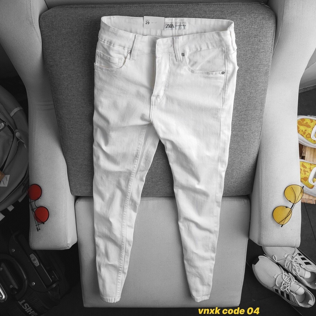 Quần jean nam za.ra ống ôm màu trắng cao cấp form skinny, quần bò nam năng động co giãn VBSHOP