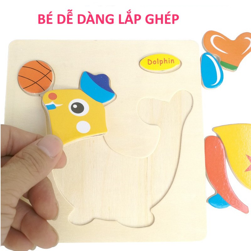 Xếp hình gỗ nổi 3D cho bé ETOYS giúp trẻ nhận biết các con vật và từ tiếng Anh