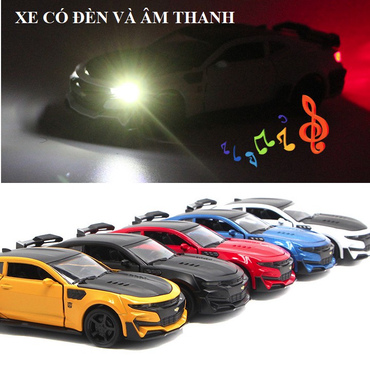 Ô tô đồ chơi trẻ em xe Chevrolet Camaro 2018 mô hình xe bằng sắt chạy cót có âm thanh và đèn