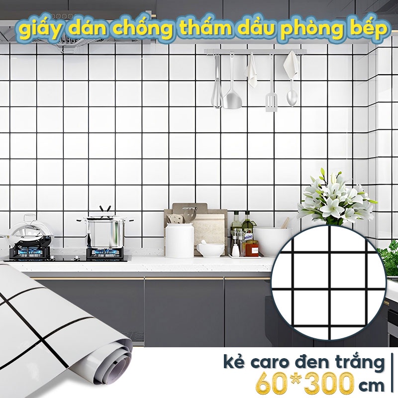 DECROOM Giấy dán tường nhà bếp nước chống dầu mỡ dễ dàng lau chùi rộng 60cm*3m/1m