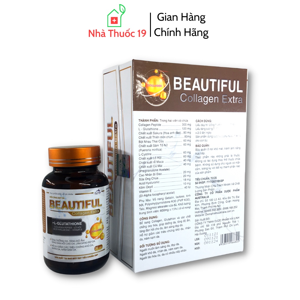 Viên sáng đẹp da Beautiful Collagen Extra, Giúp Dưỡng Da Tăng Đàn Hồi Cho Da Giảm Các Triệu Chứng Khô Da Nhăn Da Nám Sạm