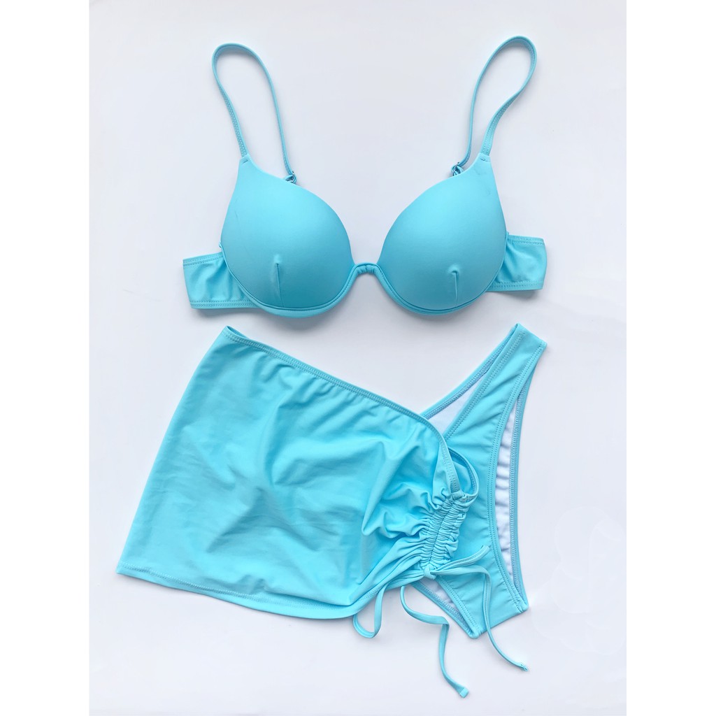 [BKN1346] &lt;ÂU&gt; SET BIKINI 3 MÓN HỒNG/ĐỎ/XANH BLUE/ĐEN KÈM CHÂN VÁY RÚT (CÓ GỌNG)