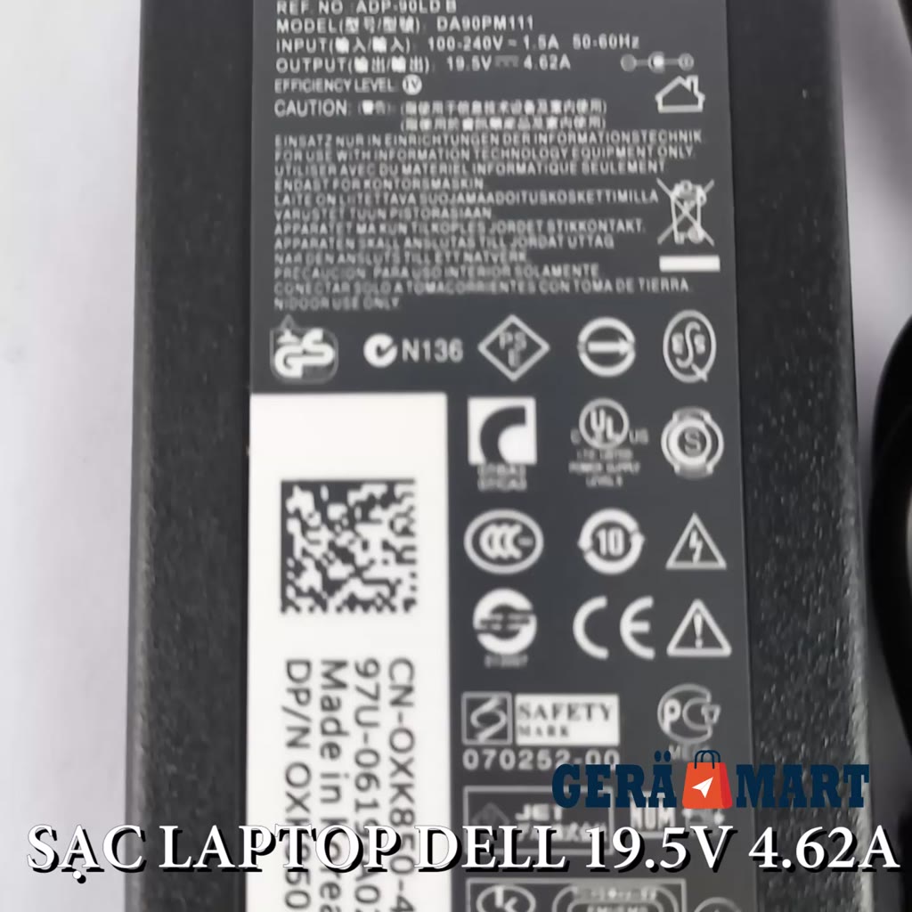 Sạc Laptop Dell 19.5V - 4.62A 90W LOẠI TỐT - Adapter Dell Chân nhỏ 4.5x3.0mm