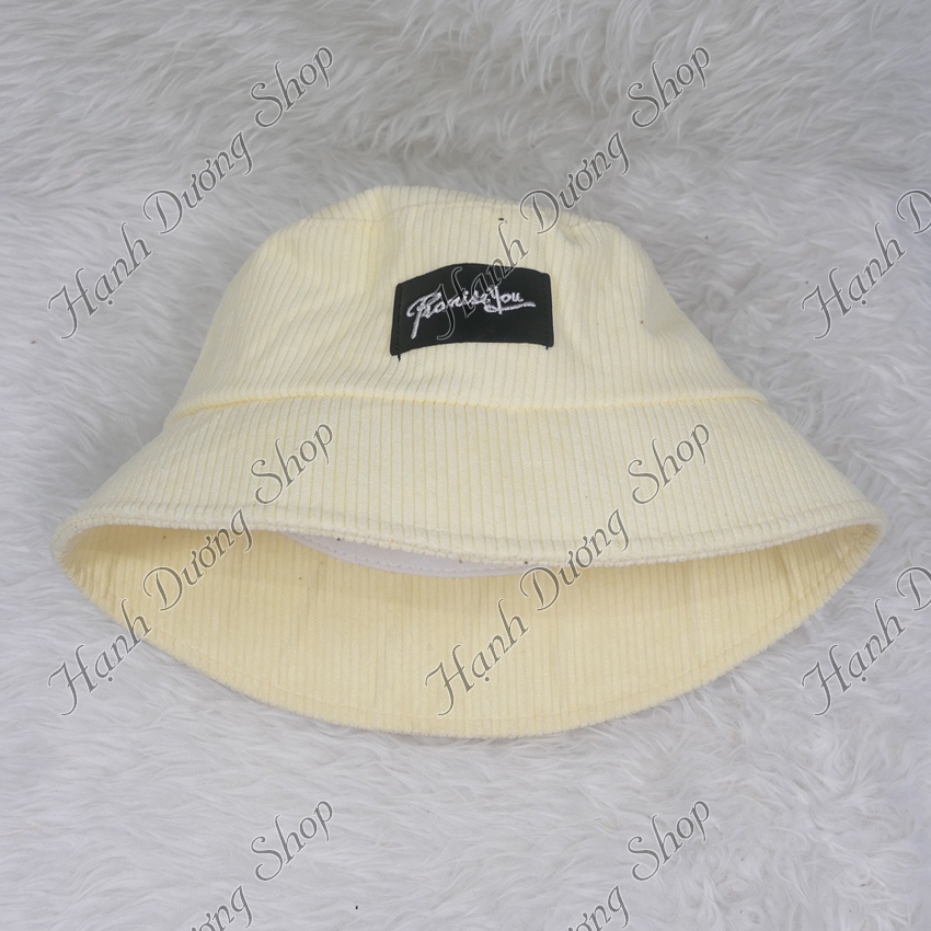 Mũ bucket cụp nhung nón tai bèo vành tròn thêu chữ sớ nhung đũa to phong cách thời trang phù hợp cả nam lẫn nư