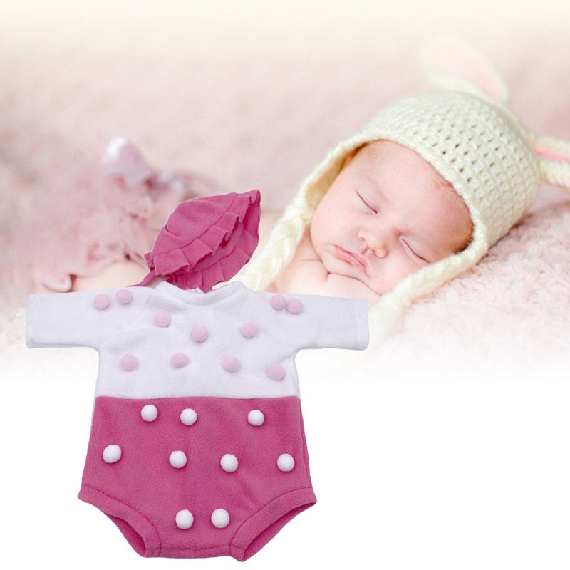 Bộ 2 Món Áo Liền Quần + Mũ Beanie + Bóng Lông Nhỏ Dùng Chụp Ảnh Cho Bé Sơ Sinh
