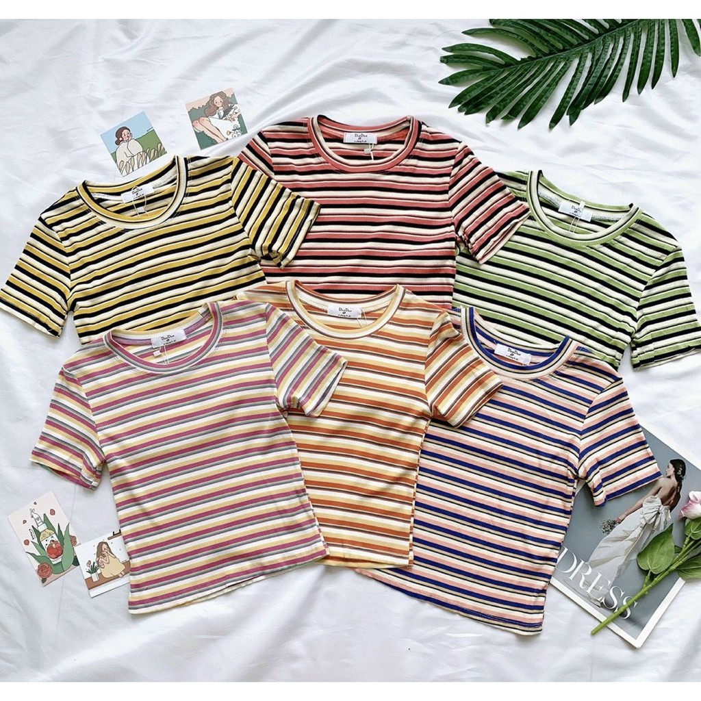 áo phông nữ_Phông kẻ cotton dáng ôm_Hàng Quảng Châu_Shop An Nhiên_Chợ Ninh Hiệp siêu đẹp, siêu mát, tôn dáng