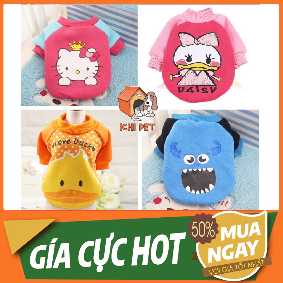 Áo cho chó mèo nỉ họa tiết ngộ nghĩnh mùa đông - Quần áo cho chó poodle