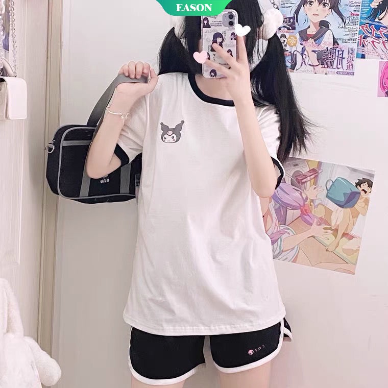 Sanrios Áo Thun Tay Ngắn Dáng Rộng In Hình Cinnamoroll Kuromi Dễ Thương Thoải Mái Cho Nữ