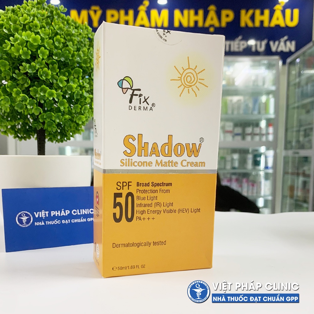 Kem Chống Nắng Fixderma Shadow Silicone Matte Cream SPF50 50ml Không Nhờn Chống Tia UV Ánh Sáng Xanh