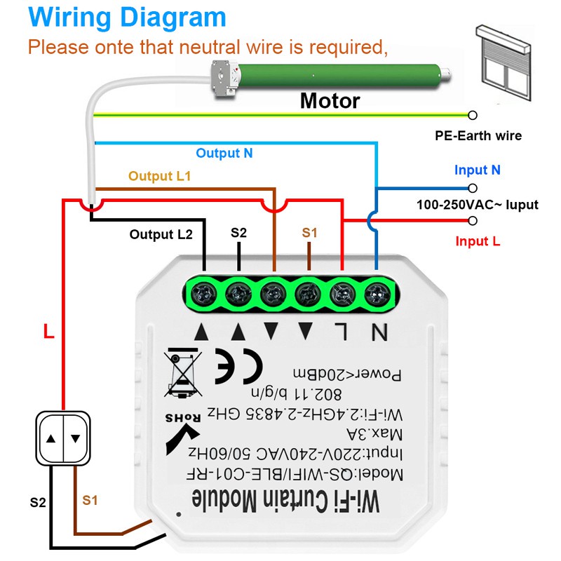 GOOGLE Công Tắc Điều Khiển Rèm Cửa Thông Minh Wifi Rf433