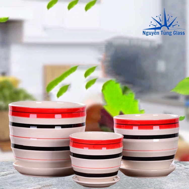 Chậu sứ trồng cây kèm đĩa hứng nước, trồng cây để bàn,SIZE Lớn: