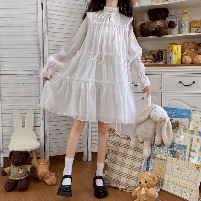 Váy babydoll công chúa trắng xếp tầng / mina’s house