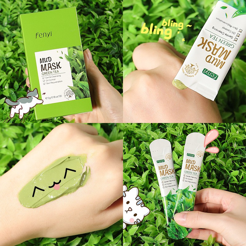 Hộp 20 gói mặt nạ bùn làm sạch da kiềm dầu trà xanh Fenyi Green Tea Mud Mask Sena Beauty