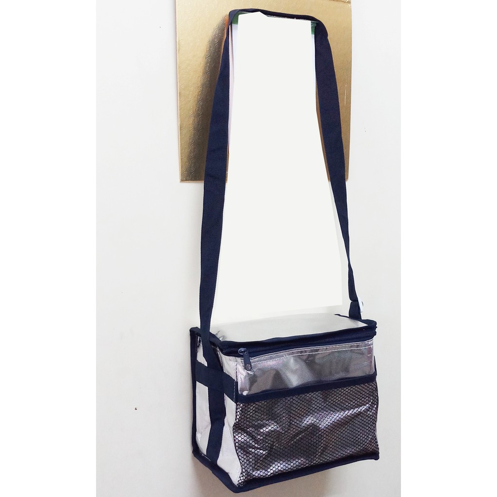 túi giữ nhiệt cao cấp hình hộp ngang màu bạc dây đeo 26x15x20cm TX99