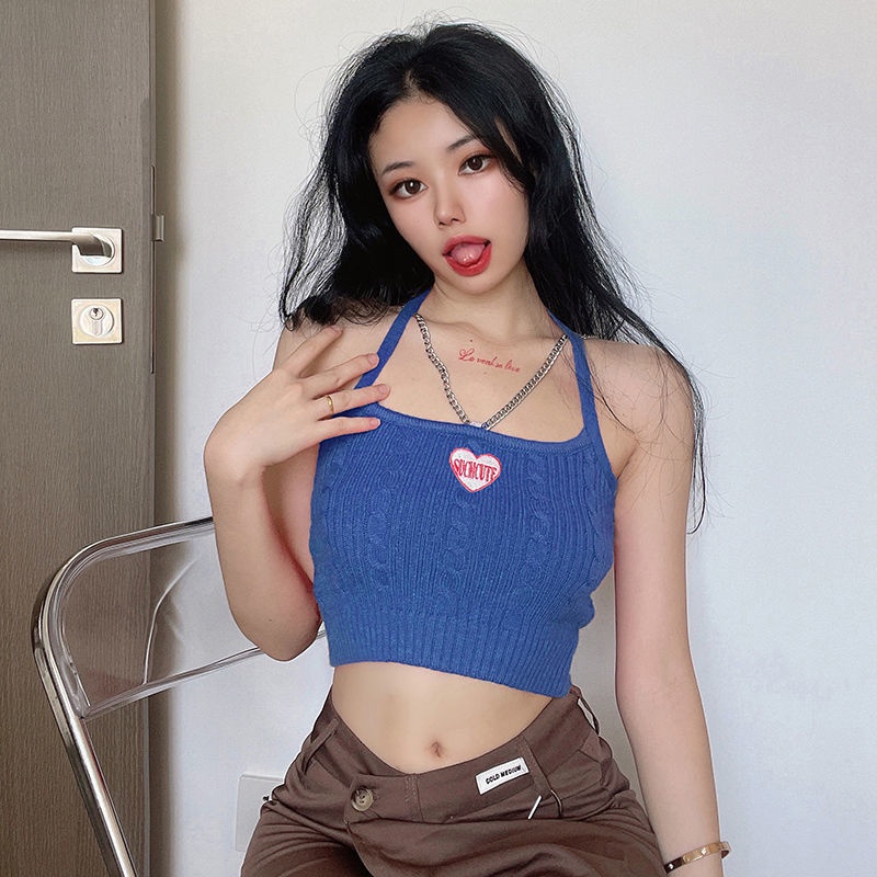 Áo Hai Dây Dệt Kim Dáng Ngắn Thời Trang Mùa Hè Quyến Rũ Cho Nữ