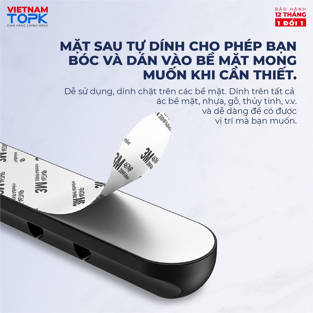 Kẹp cố định dây cáp TOPK L16 -Đế dán silicon gọn gàng tiện dụng - Hàng phân phối chính hãng - Bảo hành 12 tháng