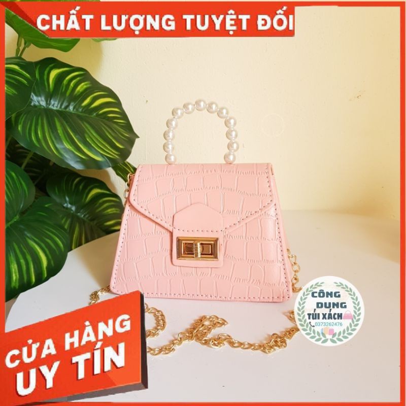 Túi mini đựng vừa điện thoại hạt cườm khóa xoay size 17