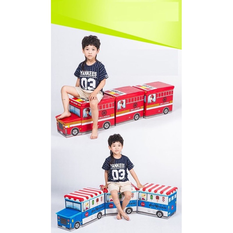 Thùng đựng đồ chơi xếp hình xe ô tô tàu hoả cho bé kiêm ghế ngồi