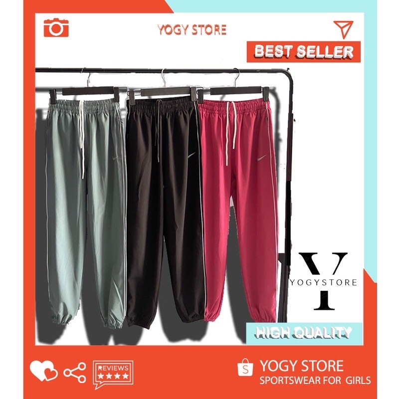 ○☒Quần tập thể thao dài jogger nữ NK chất vải thun xi dù cao cấp, dày dặn, co dãn tốt