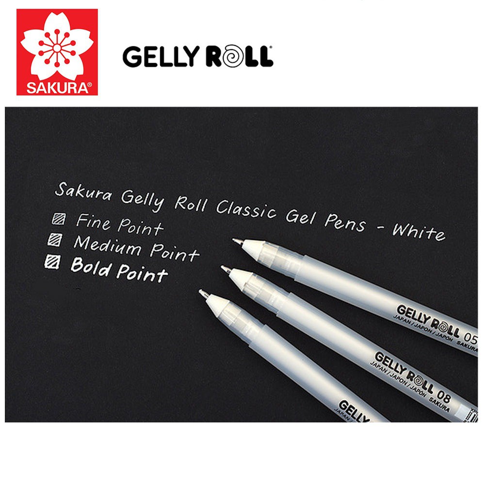 Set 3 bút Gel Sakura Trắng Gelly roll cỡ 05, 08,10