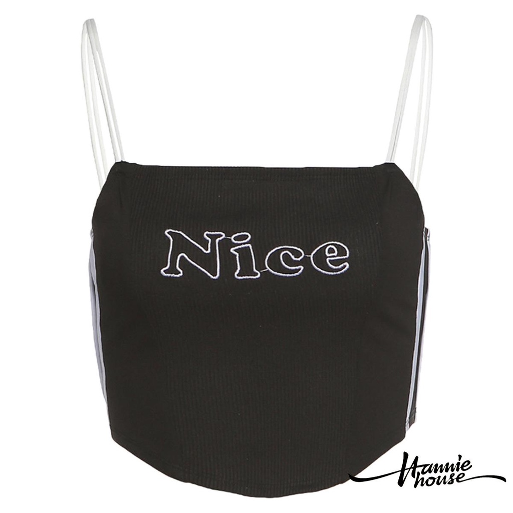 Áo hai dây cộc tay dáng ngắn in họa tiết chữ thời trang quyến rũ dành cho nữ