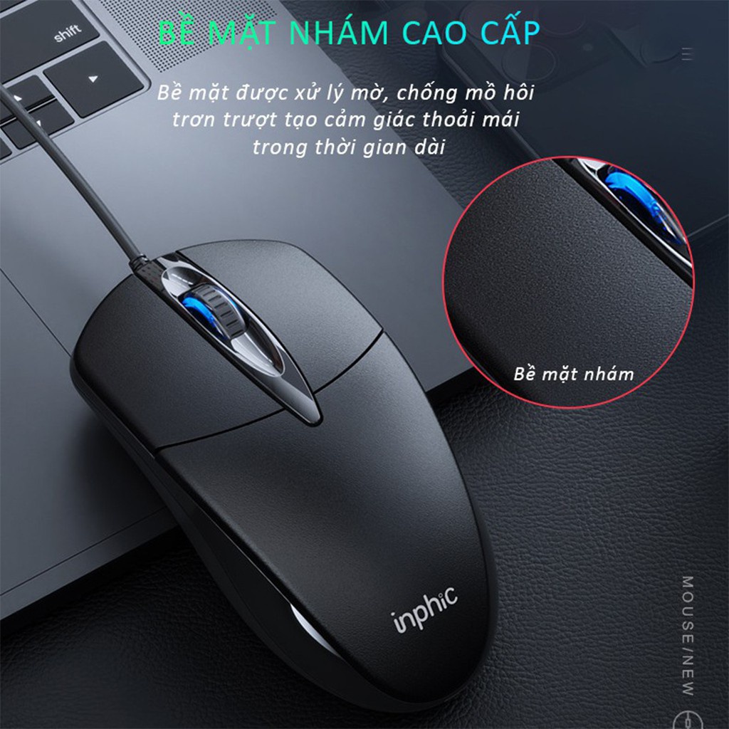 Chuột chơi game có dây Inphic PB20P công nghệ chống ồn 1200 DPI