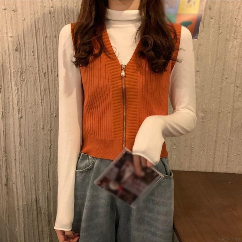Áo khoác ghi lê dệt kim cổ chữ V cho nữ | BigBuy360 - bigbuy360.vn