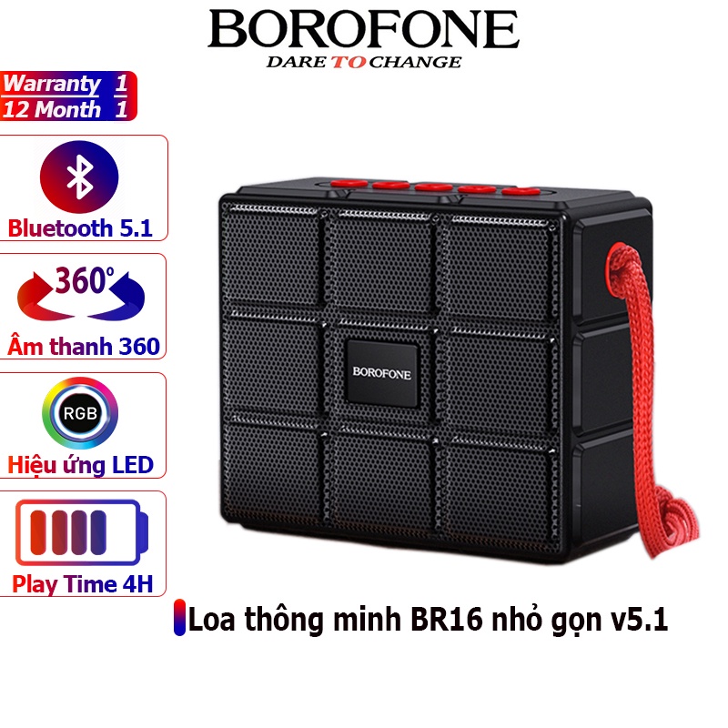 Loa Bluetooth BOROFONE BR16 nhỏ gọn, Bass mạnh mẽ, to rõ, hỗ trợ di động không dây v5.1 - Chính hãng